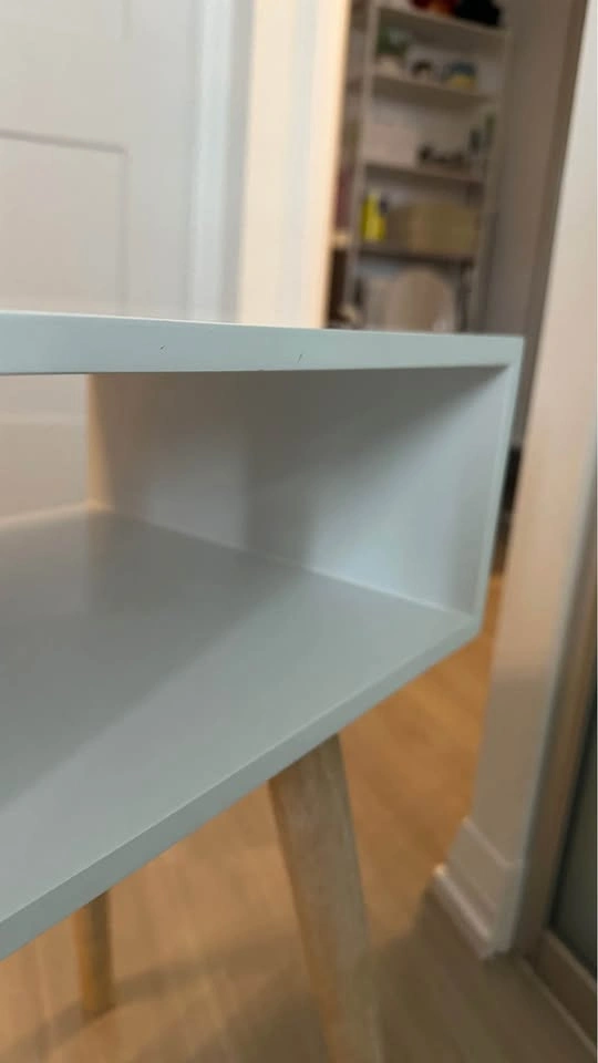 White Side Table with Wooden Legs Open Shelf - photo 4