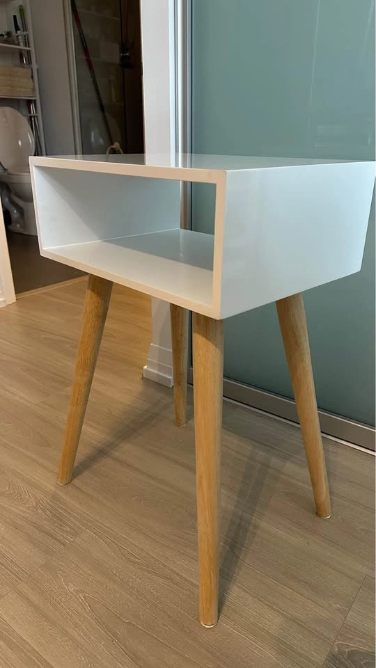 White Side Table with Wooden Legs Open Shelf - photo 5
