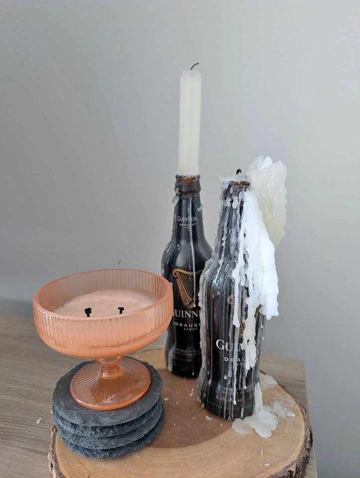 Decorative Candles, Coasters & Wooden Base - Moving Sale