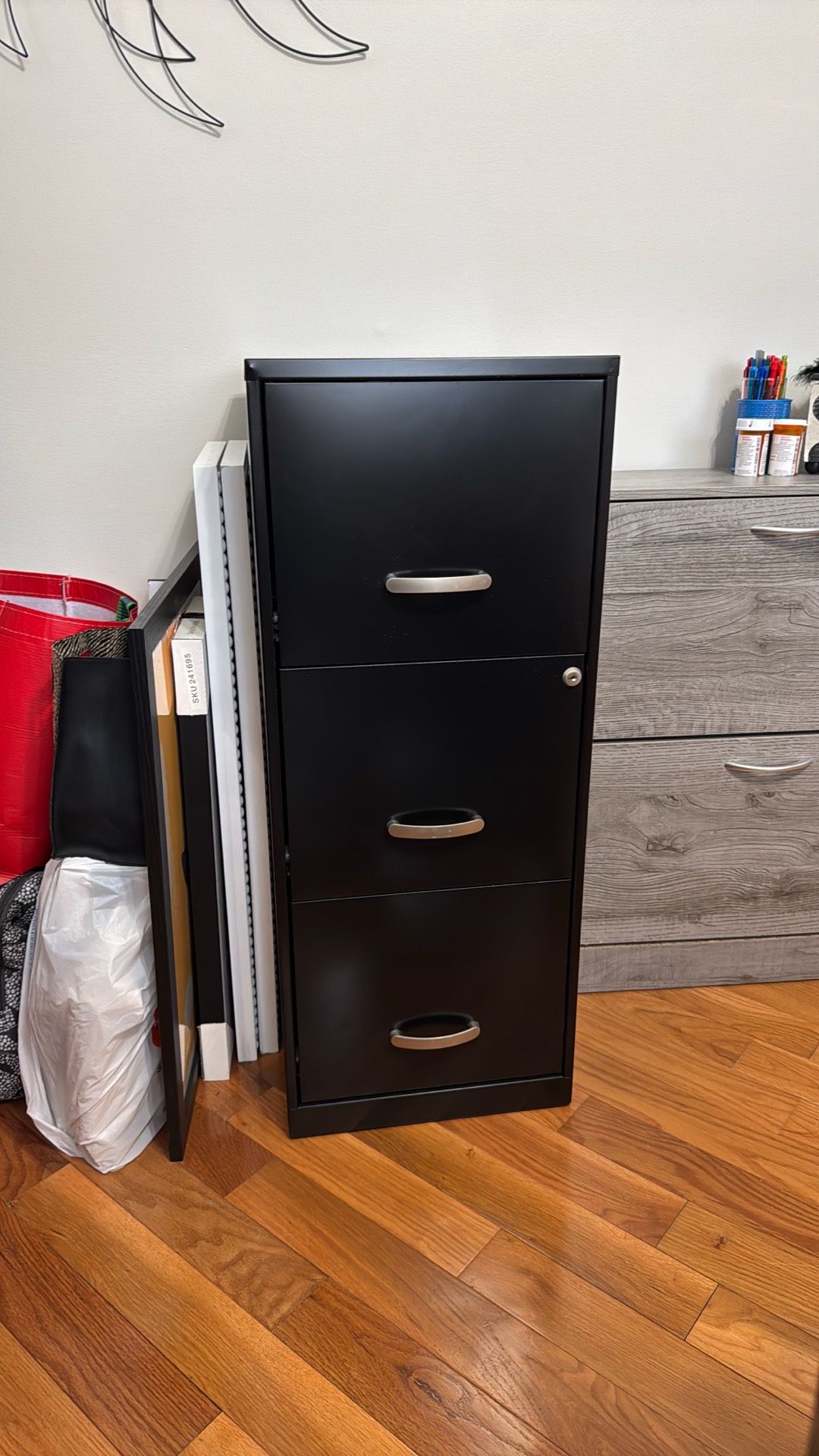 3 Drawer Black Filing Cabinet with Lock & Key