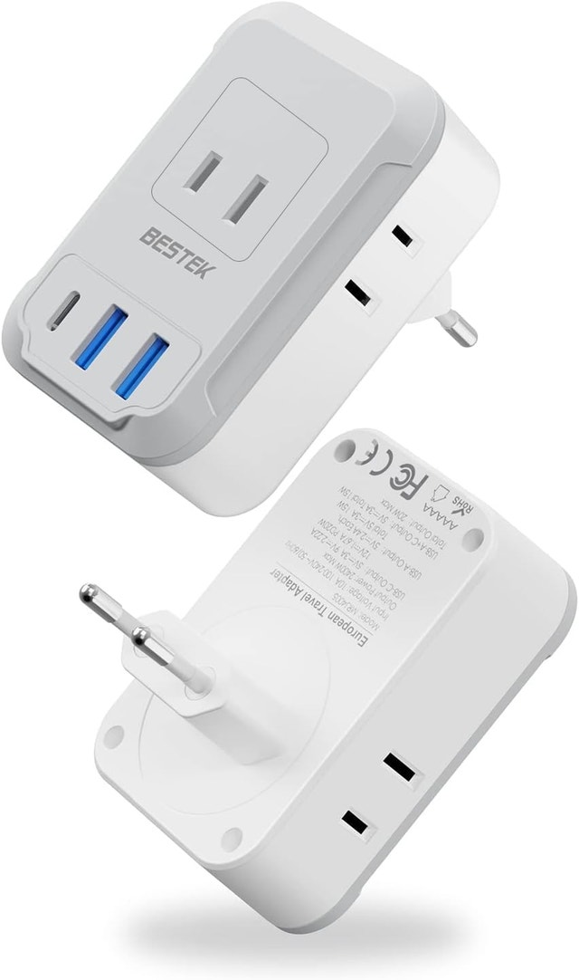 BESTEK European Travel Plug Adapter with 4 Outlets & 3 USB