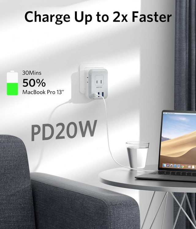 BESTEK European Travel Plug Adapter with 4 Outlets & 3 USB - photo 2