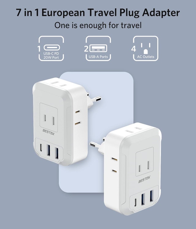 BESTEK European Travel Plug Adapter with 4 Outlets & 3 USB - photo 3