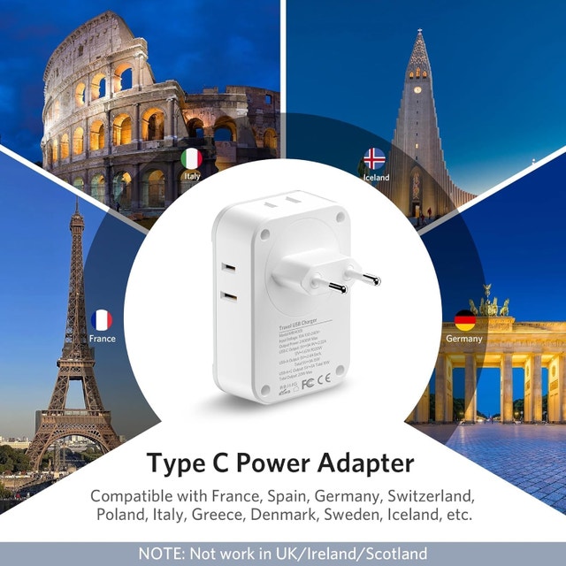 BESTEK European Travel Plug Adapter with 4 Outlets & 3 USB - photo 5