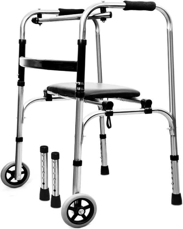 NEW Lefek Folding Walker with Wheels Lightweight 6 Adj