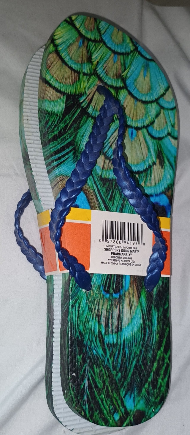 NEW Women's Med Green Blue Peacock Flip Flops Sandals - photo 2