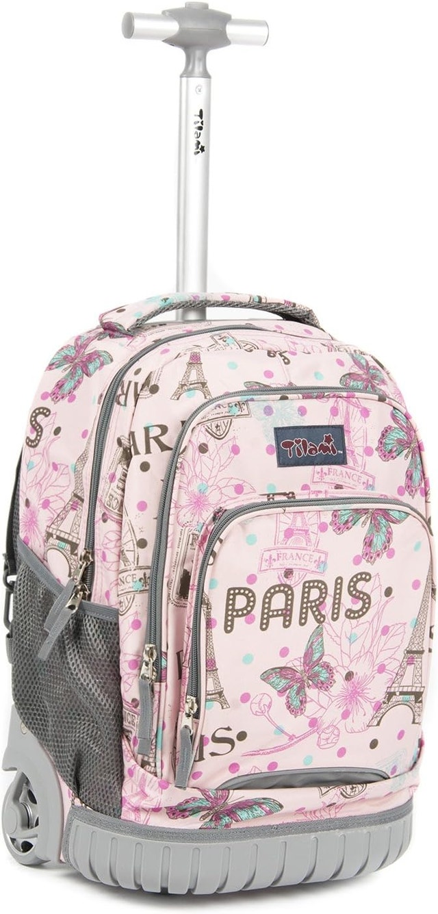 NEW Tilami Kids Rolling Backpack 18 inch Laptop Backpack, Pink