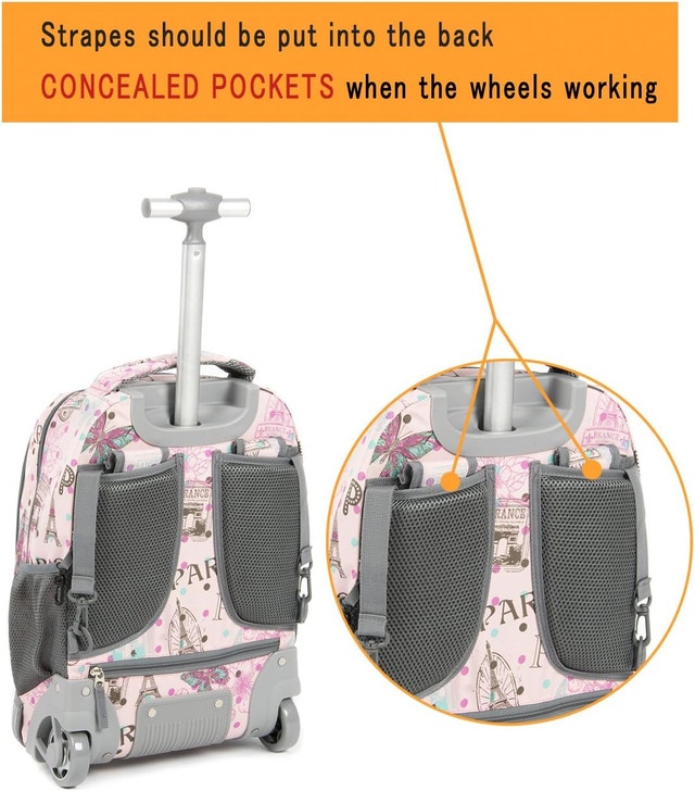 NEW Tilami Kids Rolling Backpack 18 inch Laptop Backpack, Pink - photo 2