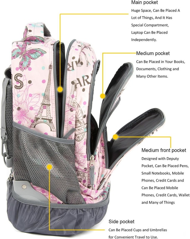 NEW Tilami Kids Rolling Backpack 18 inch Laptop Backpack, Pink - photo 3