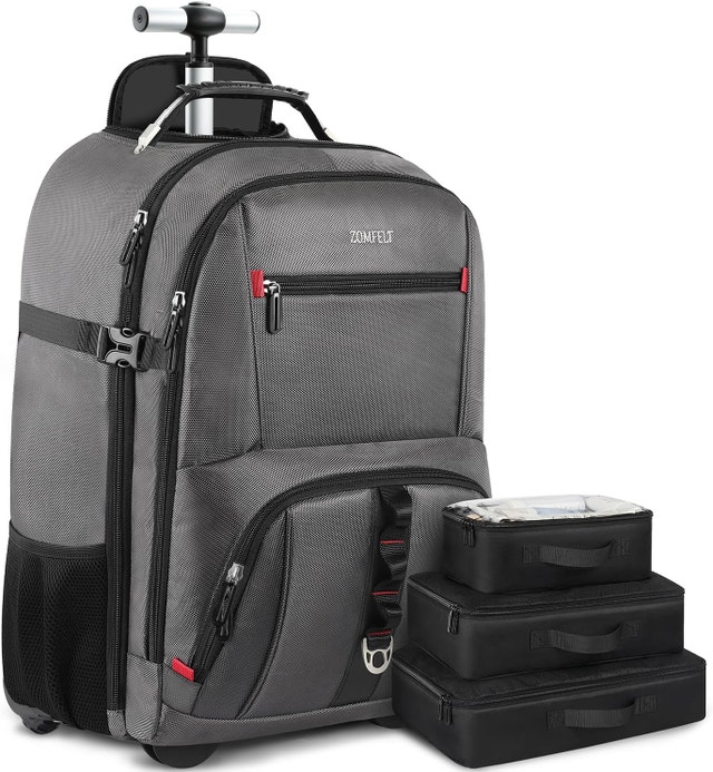 Grey ZOMFELT Rolling Backpack with Wheels & Cubes, 17.3 Inch