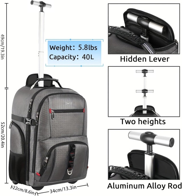 Grey ZOMFELT Rolling Backpack with Wheels & Cubes, 17.3 Inch - photo 2