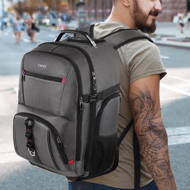Grey ZOMFELT Rolling Backpack with Wheels & Cubes, 17.3 Inch - photo 3