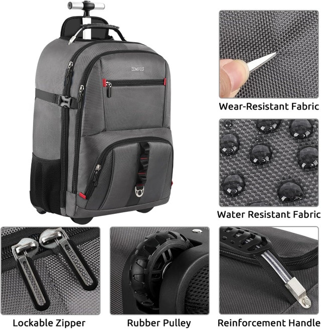 Grey ZOMFELT Rolling Backpack with Wheels & Cubes, 17.3 Inch - photo 4