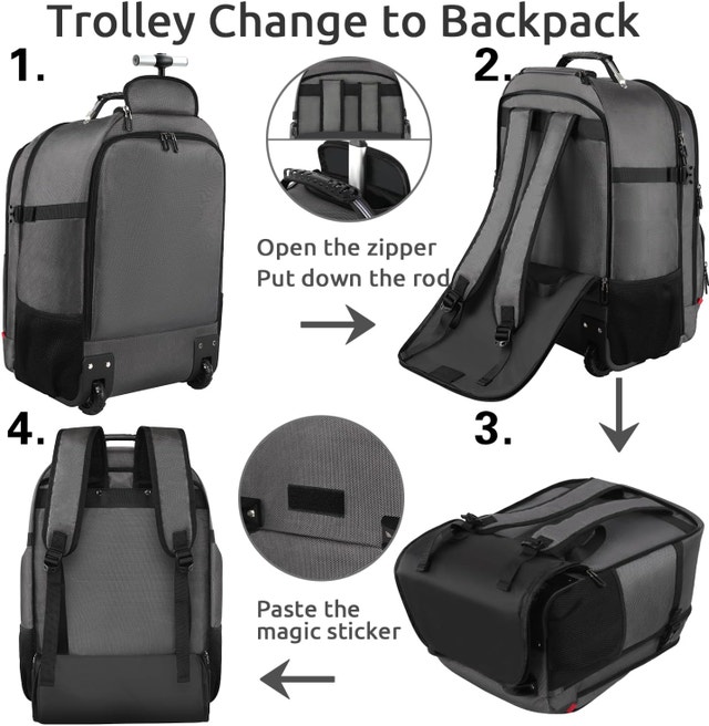 Grey ZOMFELT Rolling Backpack with Wheels & Cubes, 17.3 Inch - photo 5