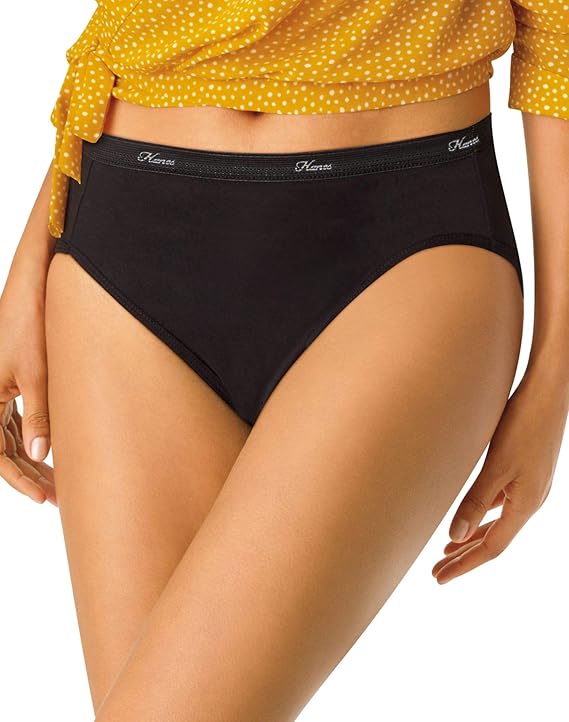 NEW 10/3XL Hanes Women's Black Cotton Hi Cut Panties Underwear 1