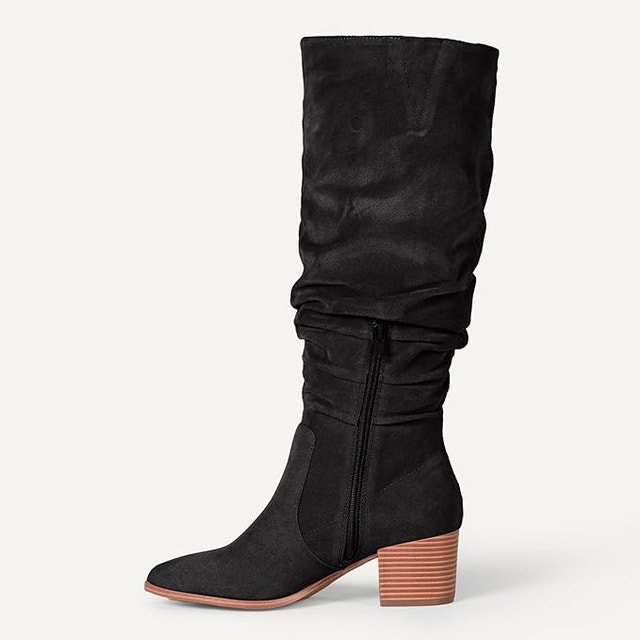 NEW 8W Black Amazon Essentials Women's Tall Block Heel Boots