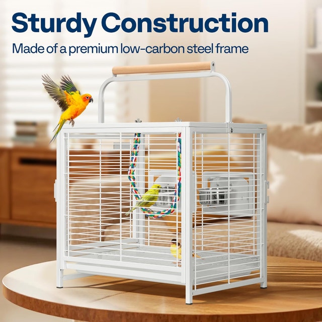 NEW VIVOHOME 19 Inch Wrought Iron Bird Travel Carrier Cage White