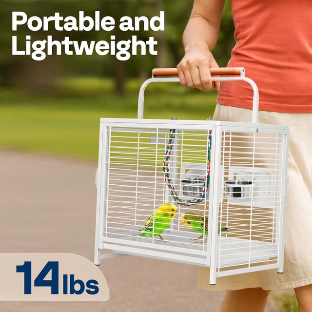 NEW VIVOHOME 19 Inch Wrought Iron Bird Travel Carrier Cage White - photo 2