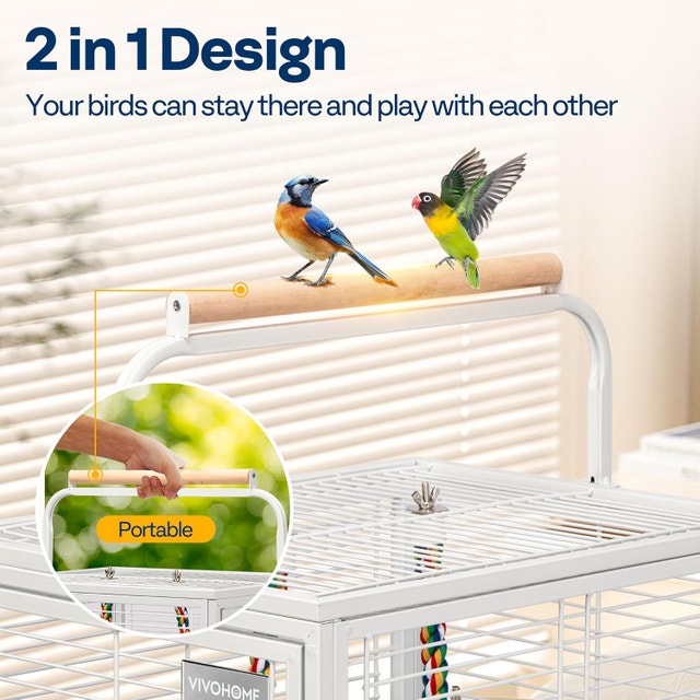 NEW VIVOHOME 19 Inch Wrought Iron Bird Travel Carrier Cage White - photo 3