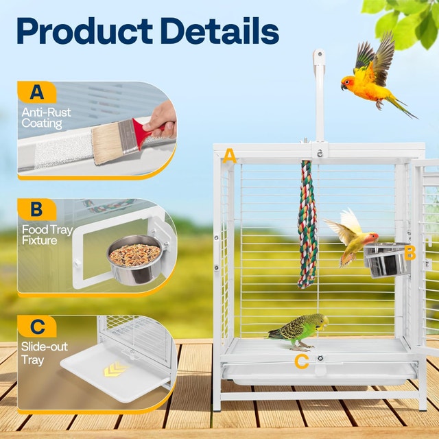 NEW VIVOHOME 19 Inch Wrought Iron Bird Travel Carrier Cage White - photo 4