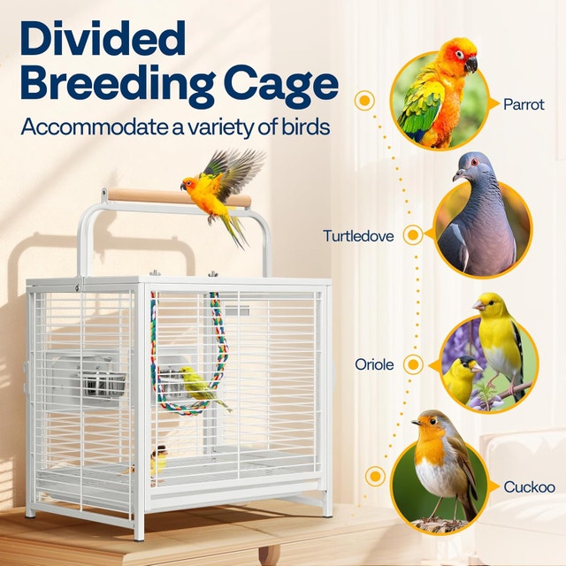 NEW VIVOHOME 19 Inch Wrought Iron Bird Travel Carrier Cage White - photo 5