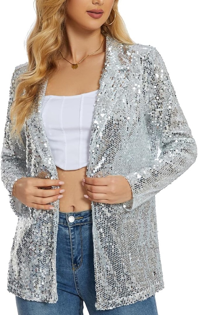 Ypser Women's Silver Sequin Blazer - Small