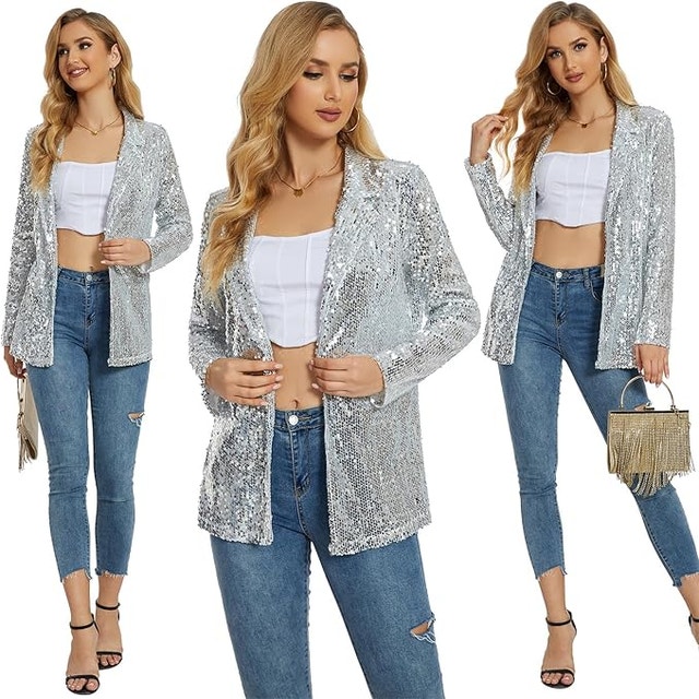 Ypser Women's Silver Sequin Blazer - Small - photo 2