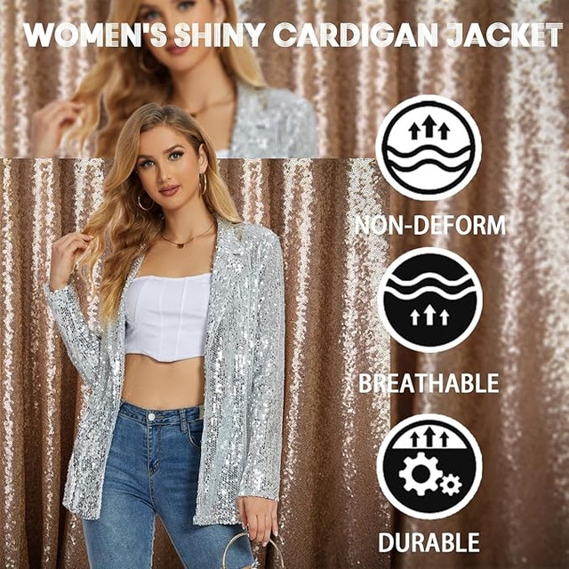 Ypser Women's Silver Sequin Blazer - Small - photo 3