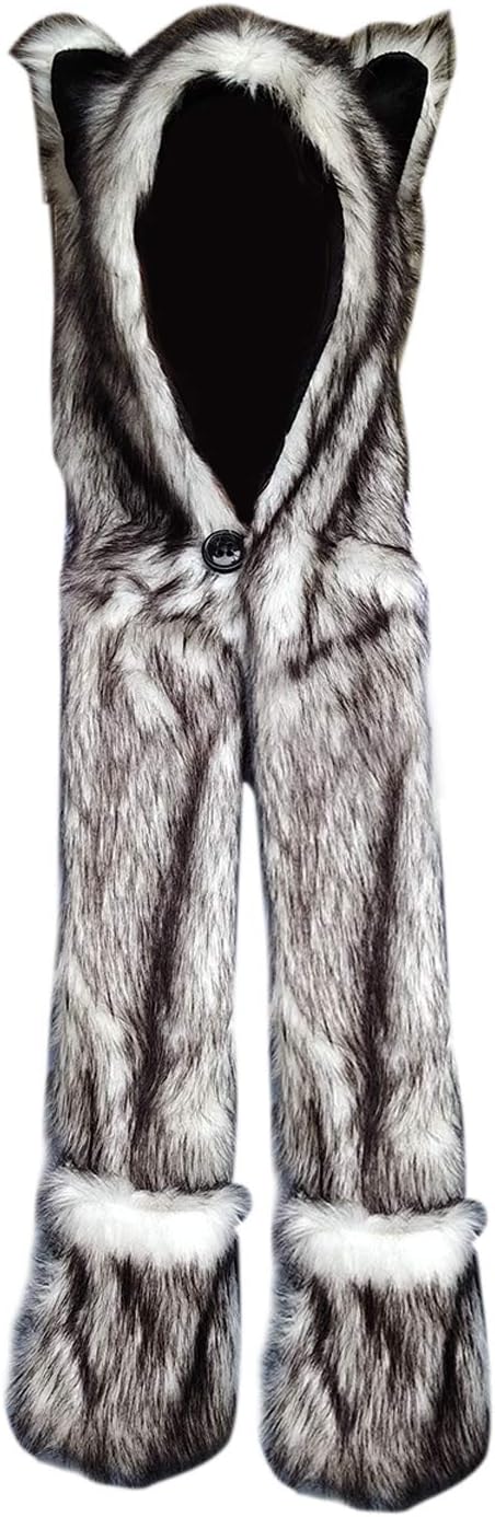 Grey Animal Hood Hat Scarf Pockets 3 in 1 - photo 2