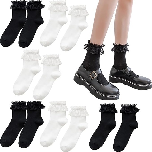 6 Pairs Women's Ruffle Socks Lace Frilly Ankle Fashion Japan