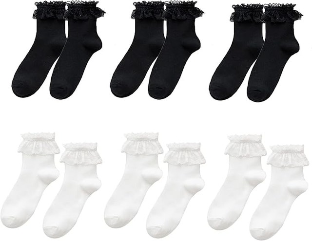 6 Pairs Women's Ruffle Socks Lace Frilly Ankle Fashion Japan - photo 2