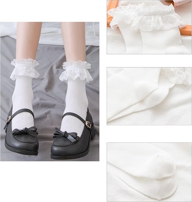 6 Pairs Women's Ruffle Socks Lace Frilly Ankle Fashion Japan - photo 5