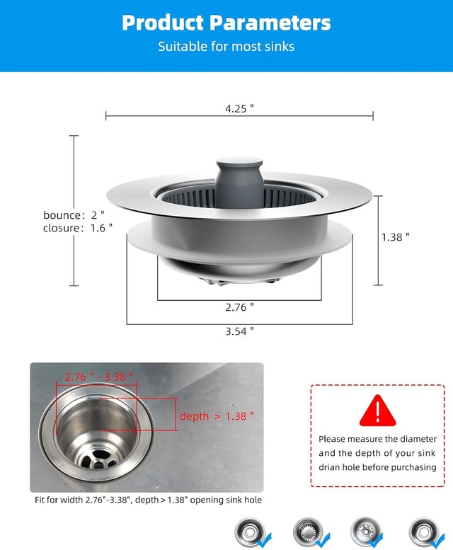 NEW Hibbent 3-in-1 Kitchen Sink Strainer & Stopper - photo 2