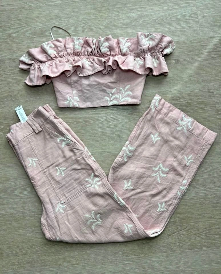 Zara Embroidered Two-Piece Set - CHLORINE STAINED