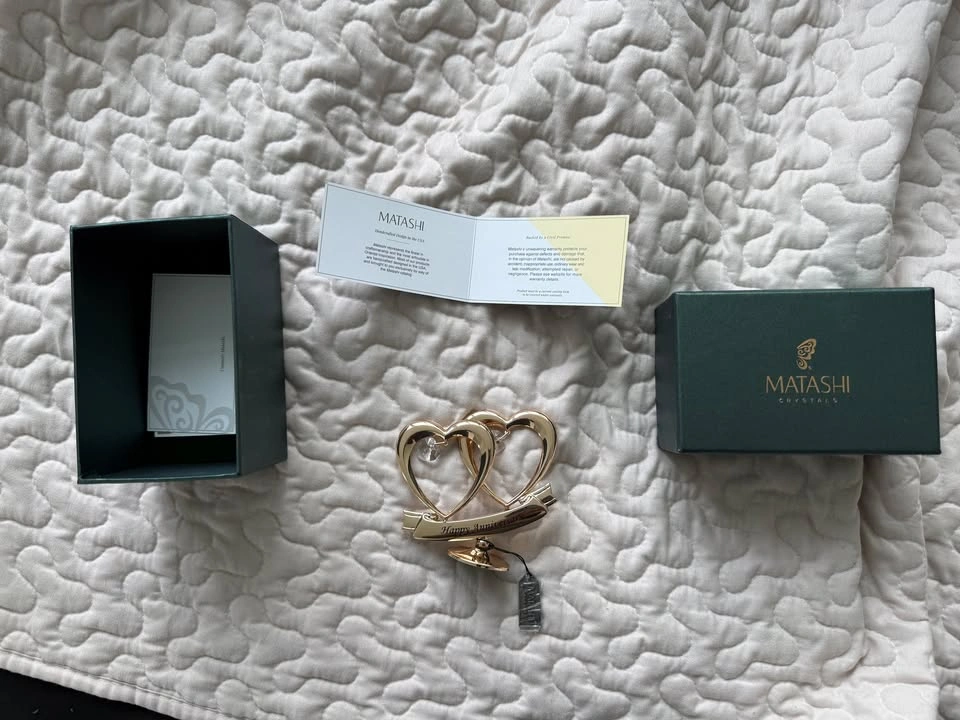 Matashi Happy Anniversary Double Heart Ornament – 24K Gold Plate - photo 2