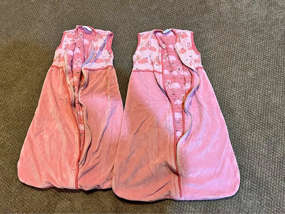 Two pink flamingo sleep sacks - size 6-12 months