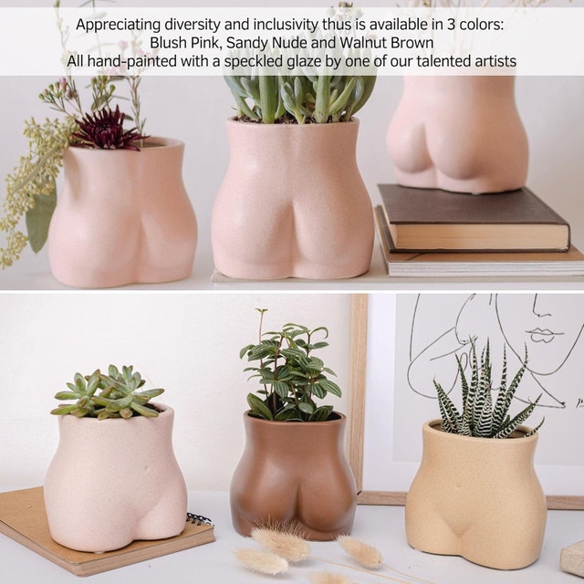 NEW Butt Planter Body Ceramic Vase Female Form Booty Flower w/Dr - photo 3