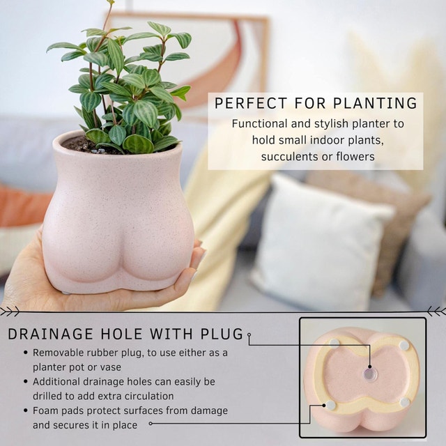 NEW Butt Planter Body Ceramic Vase Female Form Booty Flower w/Dr - photo 4