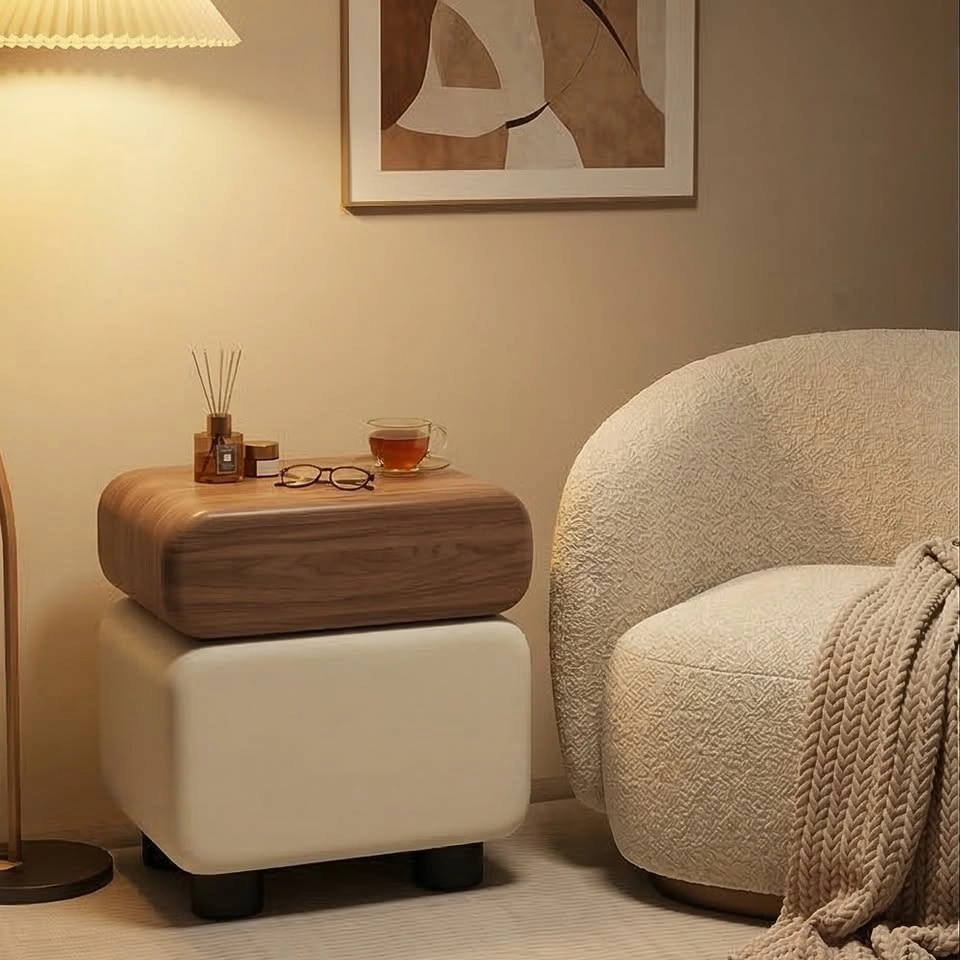 Modern Walnut & Cream 2-Tier Bedside Table - photo 2