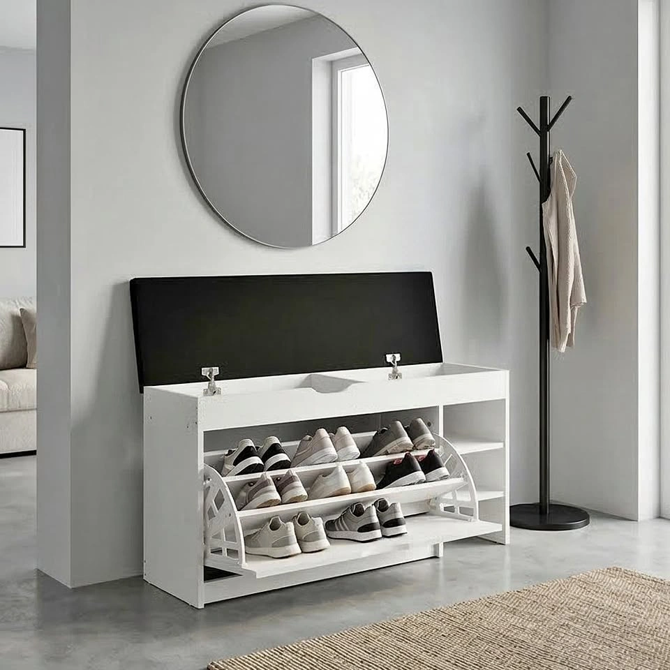 Large Shoe Storage Bench with Cushion – Entryway Organizer