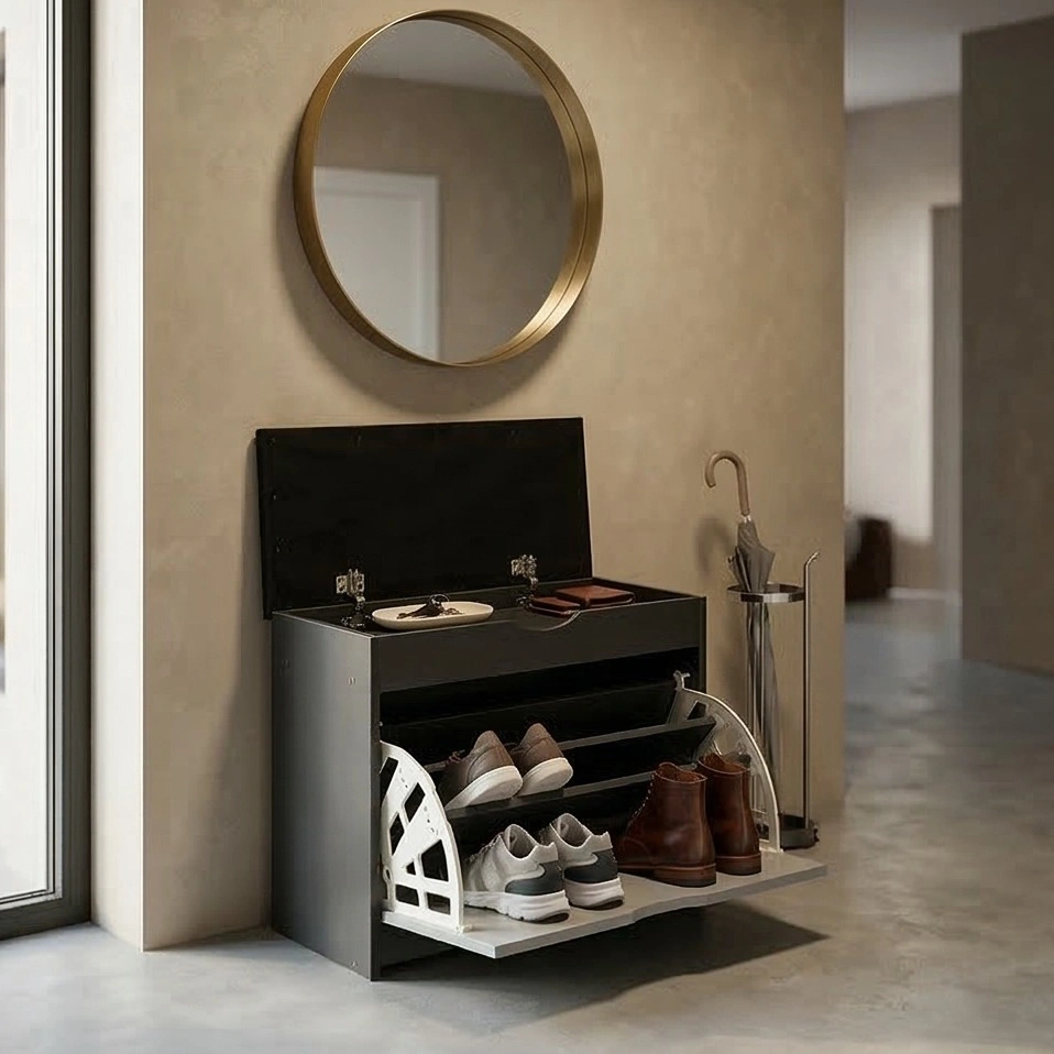 Large Shoe Storage Bench with Cushion – Entryway Organizer - photo 2
