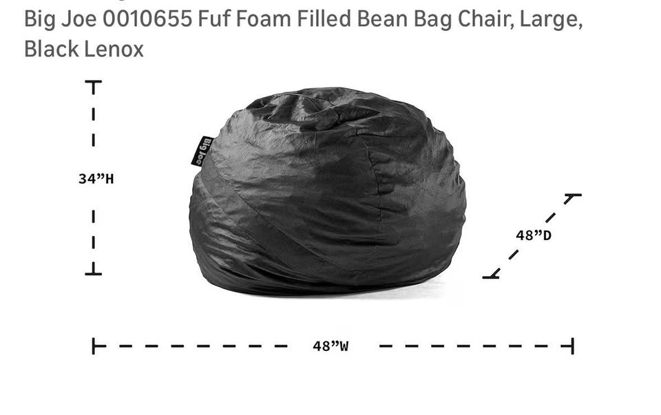 Big Joe Fuf Bean Bag Chair, Large, Black - photo 2