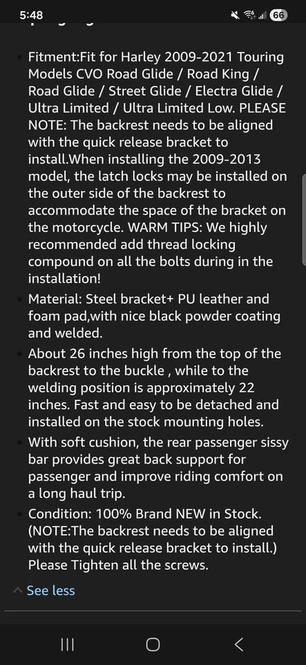 Goldfire Black Detachable Sissy Bar for Harley Touring 2009-2022 - photo 5
