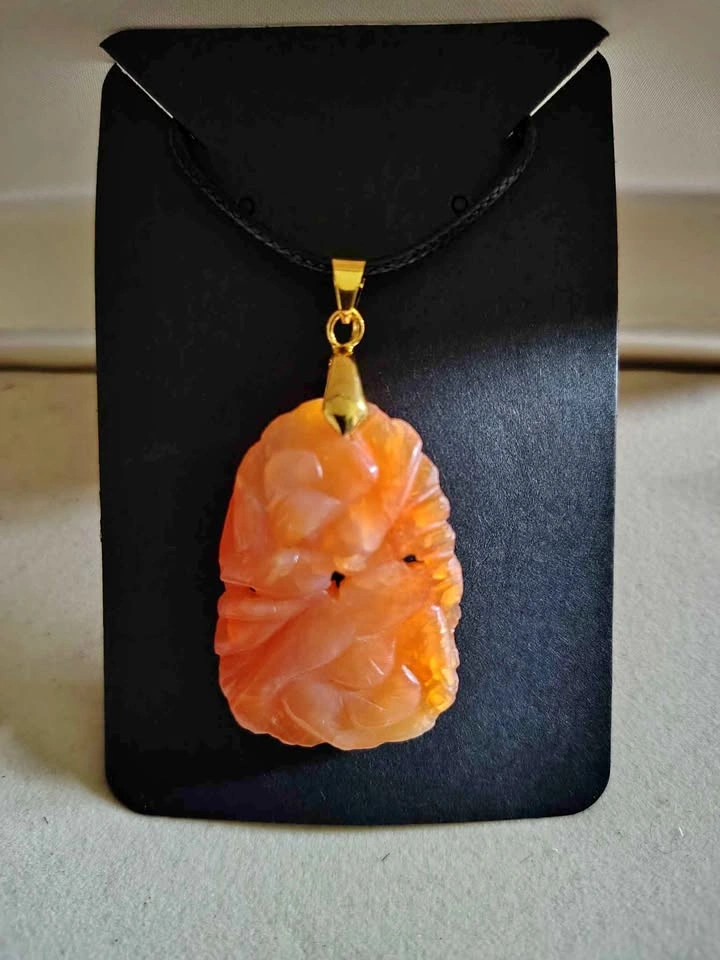 Vintage Natural Jadeite Pendant - Floral Carving