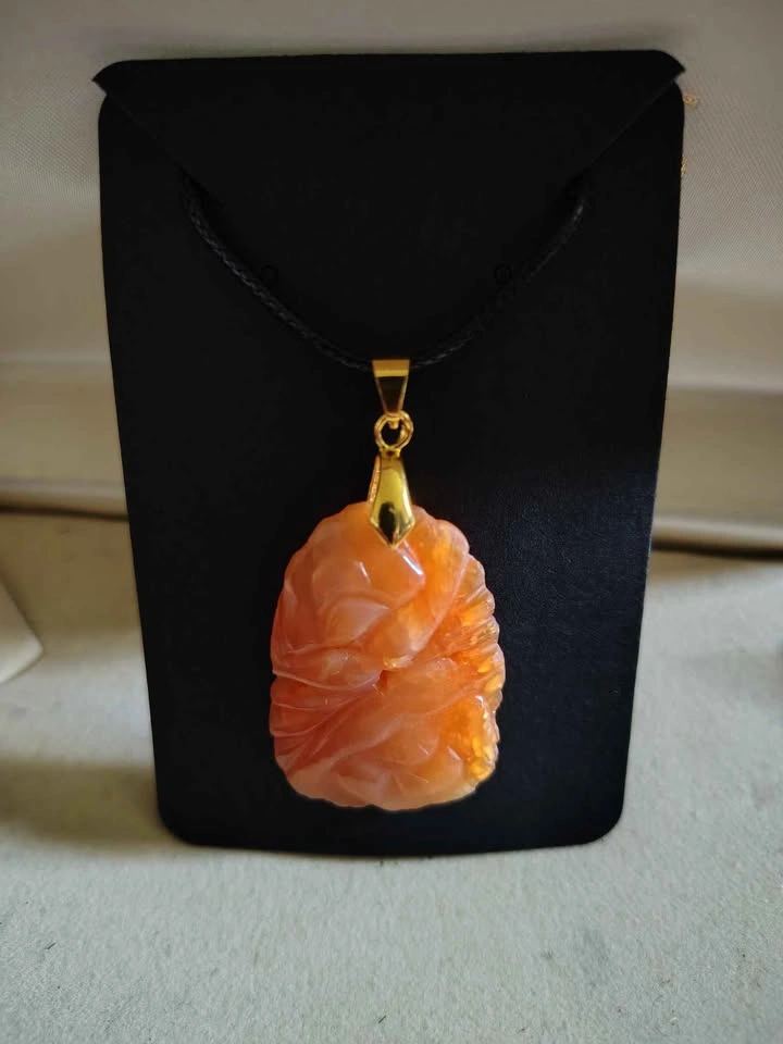 Vintage Natural Jadeite Pendant - Floral Carving - photo 2