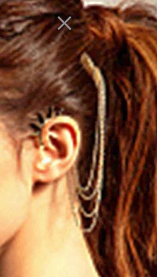 Gothic Silver Toned Chain Spikes Cuff Earring