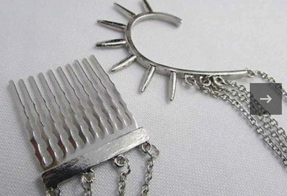 Gothic Silver Toned Chain Spikes Cuff Earring - photo 3