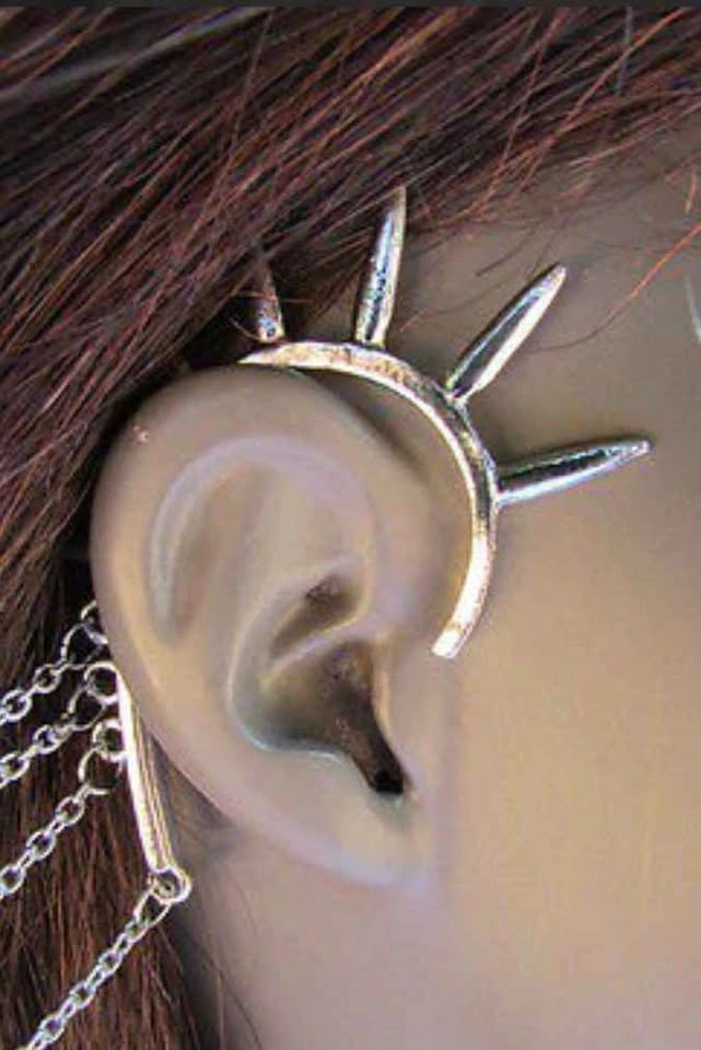 Gothic Silver Toned Chain Spikes Cuff Earring - photo 4