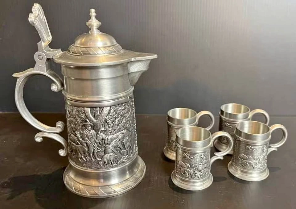 Vintage West German Pewter Schnapps Set