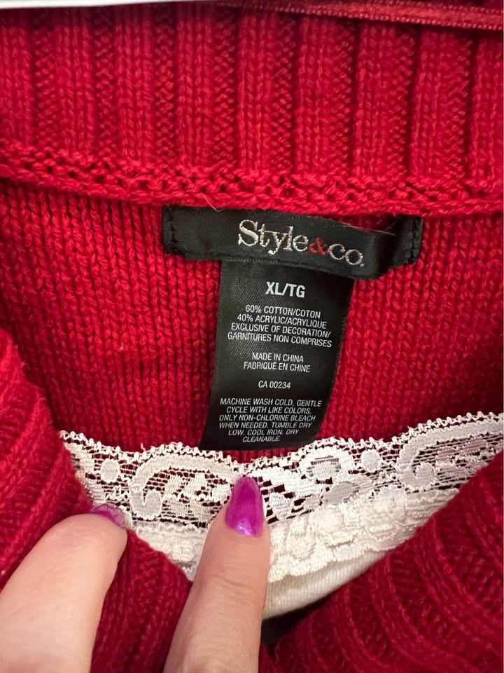 Women’s Style and Co Red V-Neck sweater size XL - photo 3